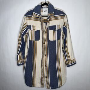 Aerie Women’s Oversized Striped Long Shacket Blue Size Small